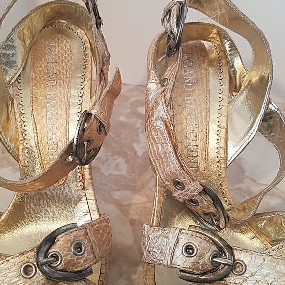 Luciano Barachini Gold Snakeskin Sandals Sz 40 - Picture 6 of 8